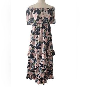 Anna-Kaci Navy Floral Off Shoulder Maxi‎ Dress Size small